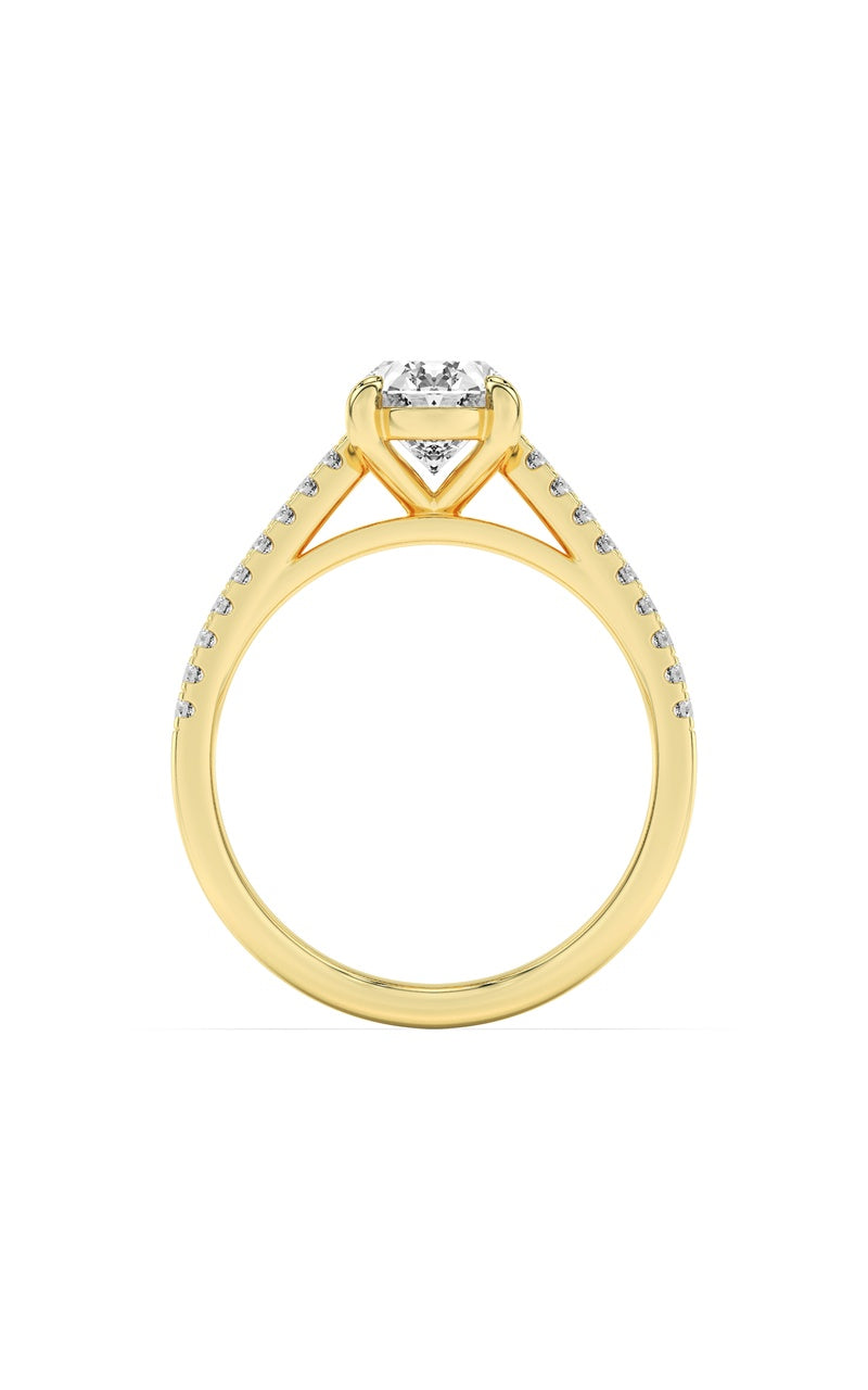 2CTW Oval Shaped Lab Grown Diamond (F/VS) Cross Shank Accented Engagement Ring in 14K Gold, 14K Yellow Gold