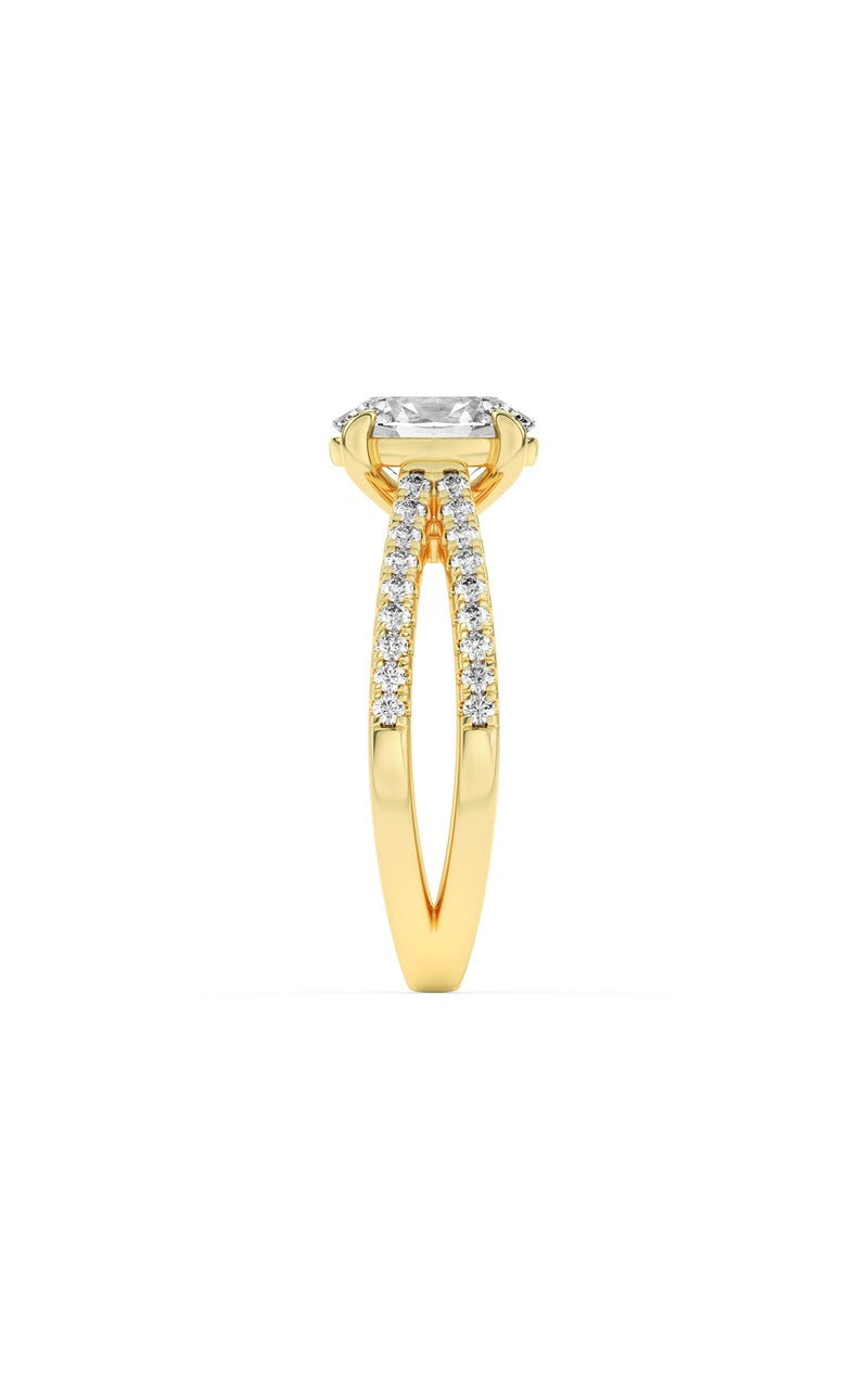 2CTW Oval Shaped Lab Grown Diamond (F/VS) Cross Shank Accented Engagement Ring in 14K Gold, 14K Yellow Gold
