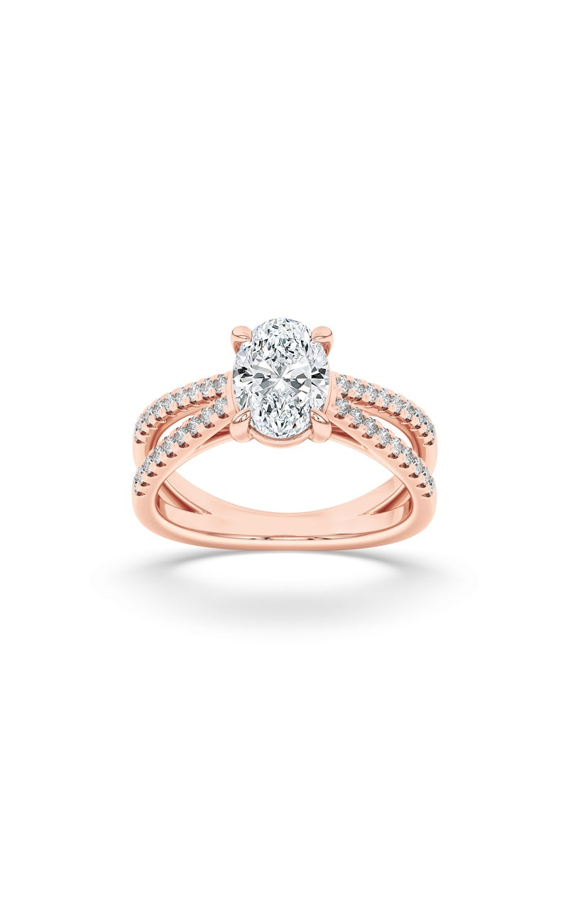 2Cttw Oval Shaped Lab Grown Diamond (F/VS) Cross Shank Accented Engagement Ring in 14K Gold