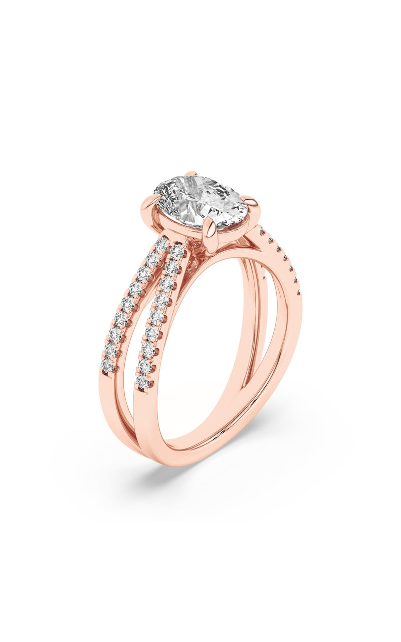 2CTW Oval Shaped Lab Grown Diamond (F/VS) Cross Shank Accented Engagement Ring in 14K Gold, 14K Rose Gold