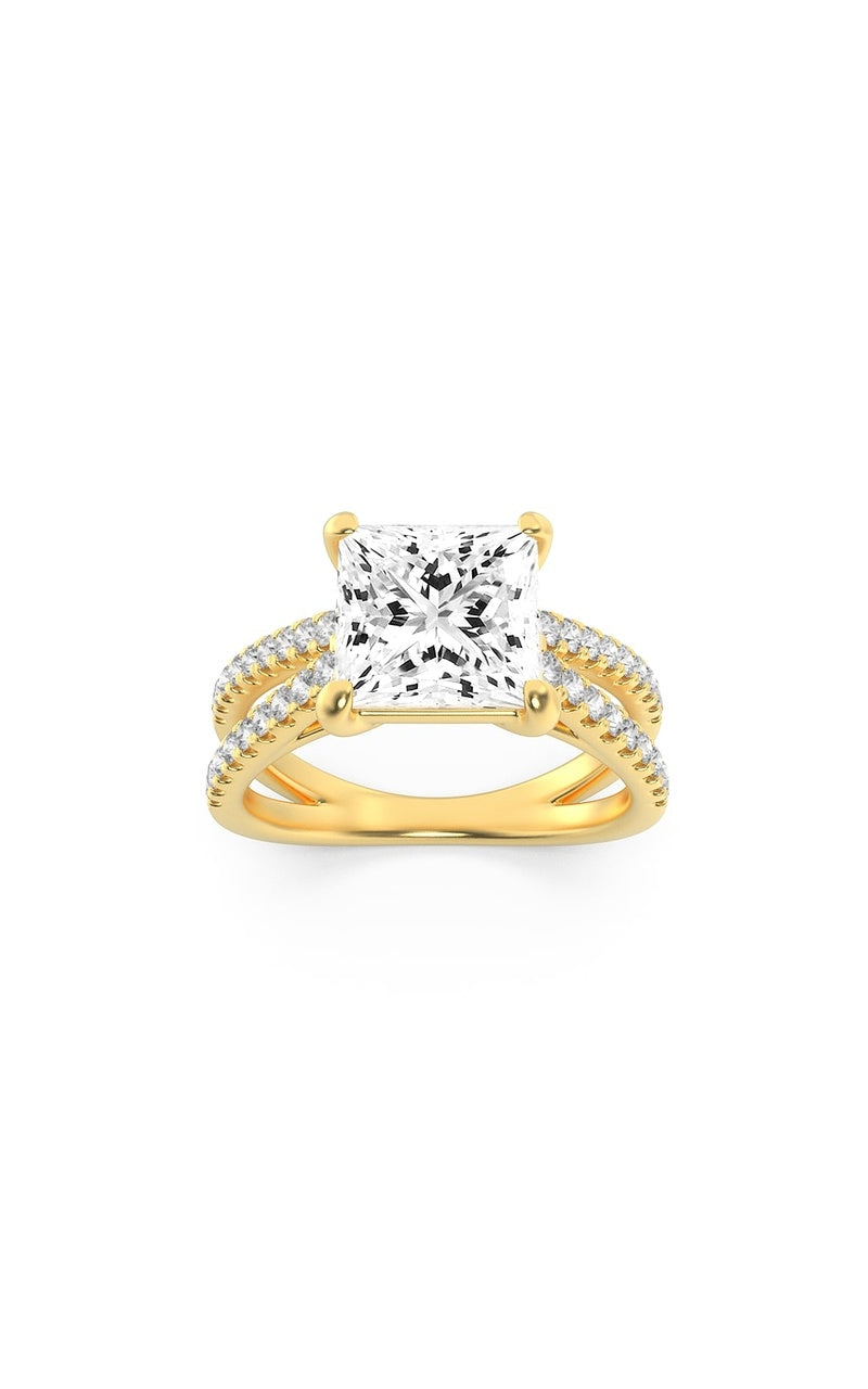 2CTW Princess Shaped Lab Grown Diamond (F/VS) Cross Shank Accented Engagement Ring in 14K Gold