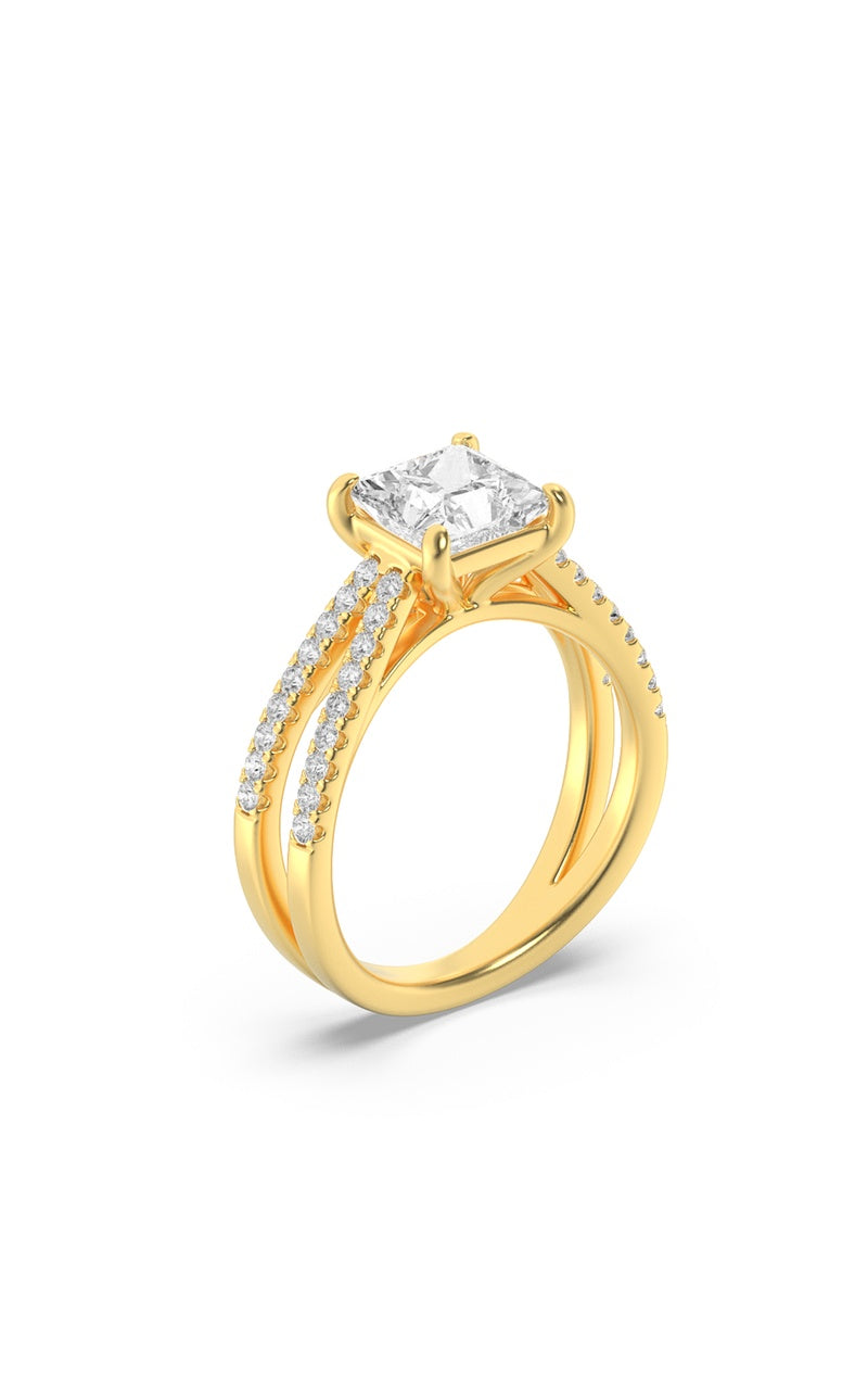 2Cttw Princess Shaped Lab Grown Diamond (F/VS) Cross Shank Accented Engagement Ring in 14K Gold