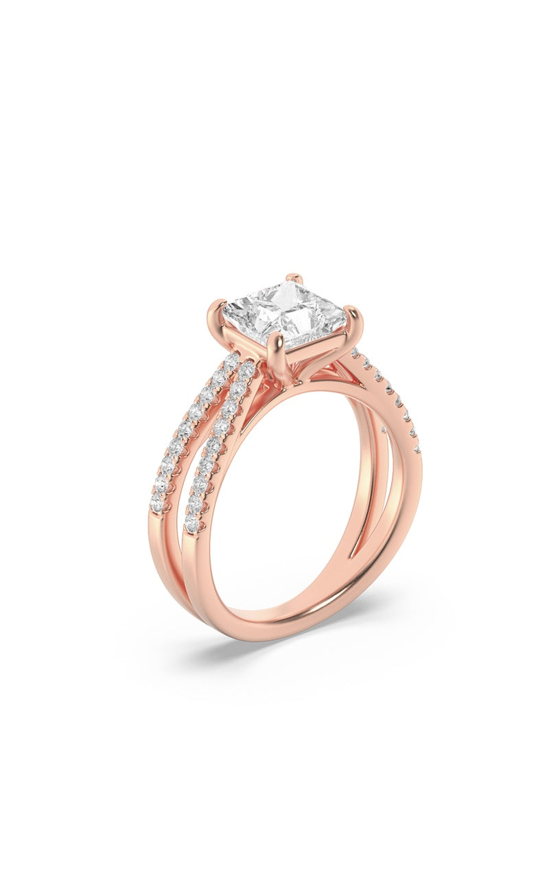 2CTW Princess Shaped Lab Grown Diamond (F/VS) Cross Shank Accented Engagement Ring in 14K Gold