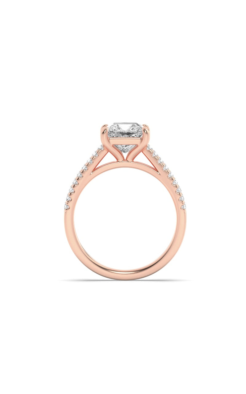 2CTW Princess Shaped Lab Grown Diamond (F/VS) Cross Shank Accented Engagement Ring in 14K Gold