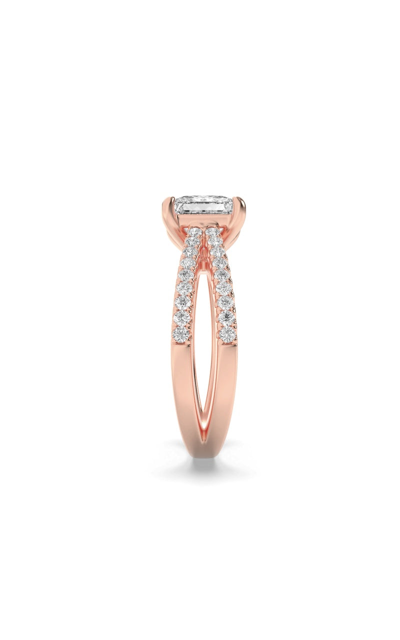 2CTW Princess Shaped Lab Grown Diamond (F/VS) Cross Shank Accented Engagement Ring in 14K Gold, 14K Rose Gold