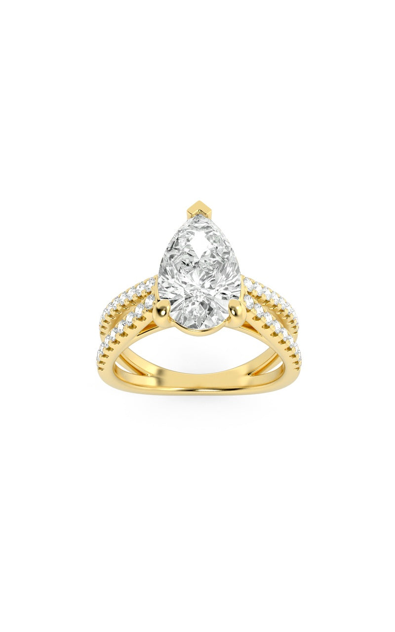 2Cttw Pear Shaped Lab Grown Diamond (F/VS) Cross Shank Accented Engagement Ring in 14K Gold