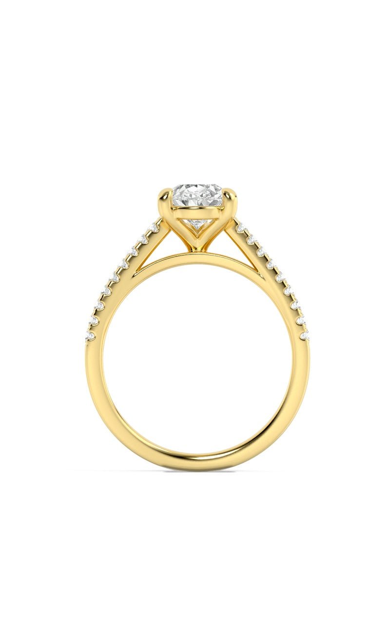 2CTW Pear Shaped Lab Grown Diamond (F/VS) Cross Shank Accented Engagement Ring in 14K Gold