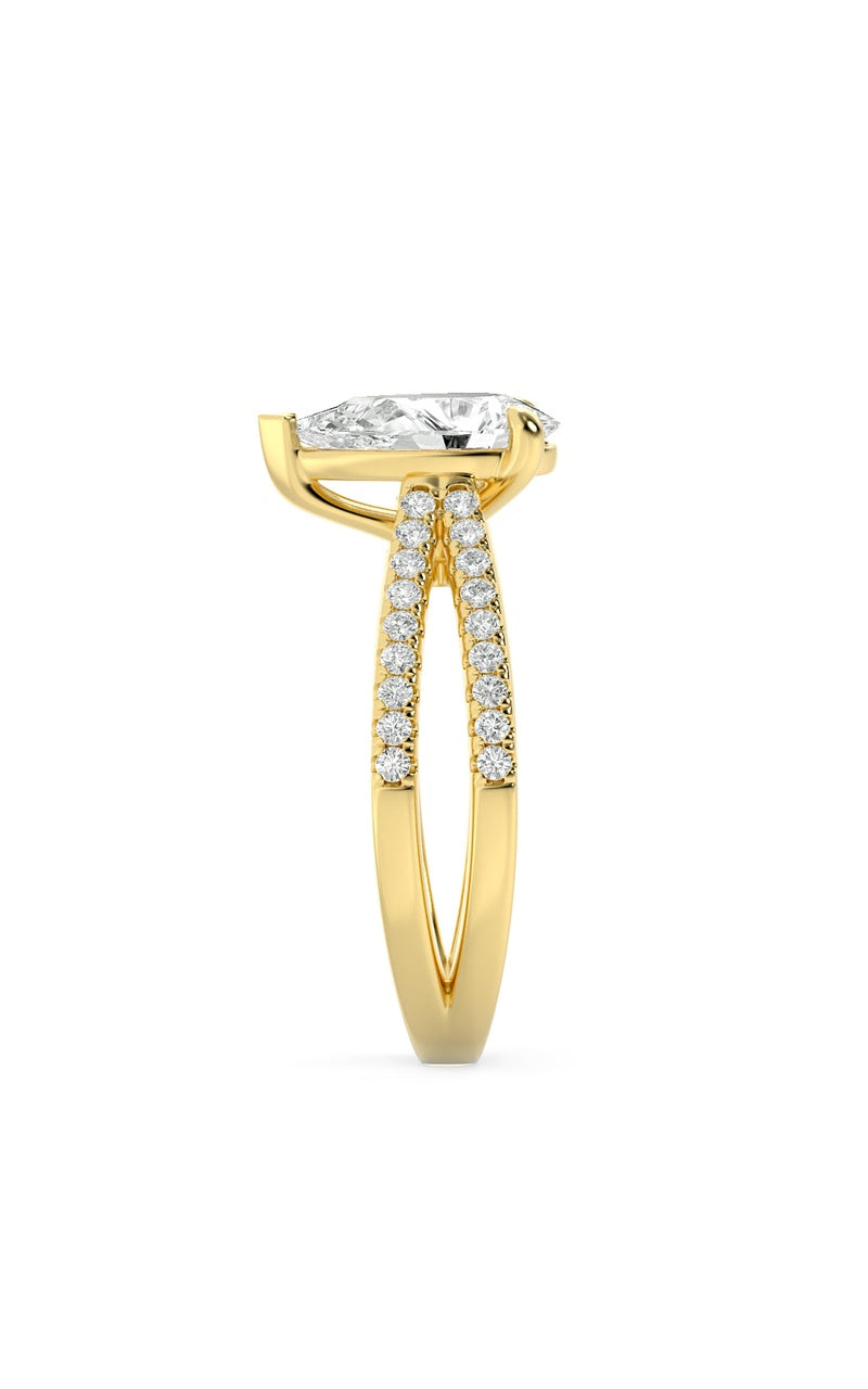 2CTW Pear Shaped Lab Grown Diamond (F/VS) Cross Shank Accented Engagement Ring in 14K Gold, 14K Yellow Gold