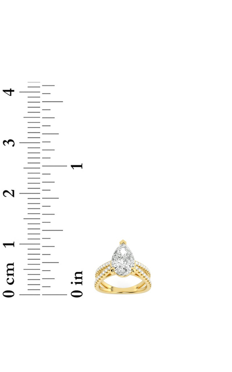 2Cttw Pear Shaped Lab Grown Diamond (F/VS) Cross Shank Accented Engagement Ring in 14K Gold