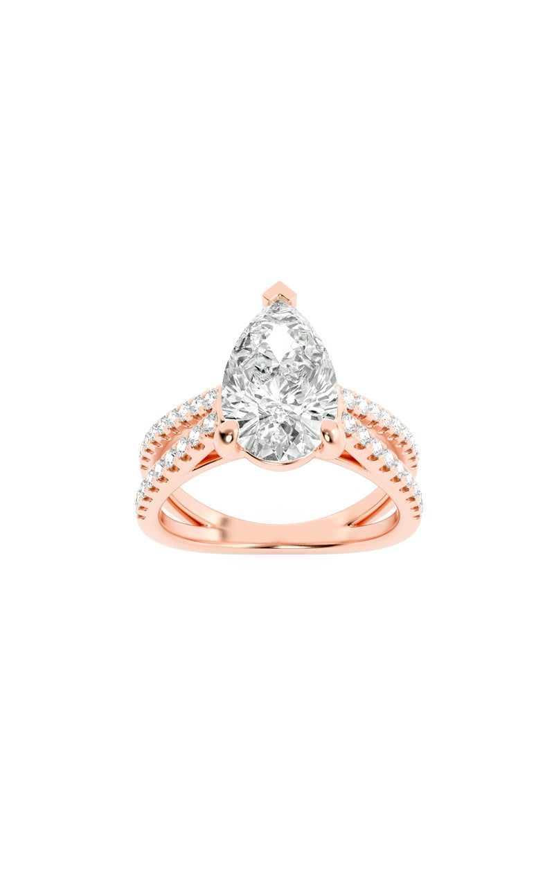 2CTW Pear Shaped Lab Grown Diamond (F/VS) Cross Shank Accented Engagement Ring in 14K Gold