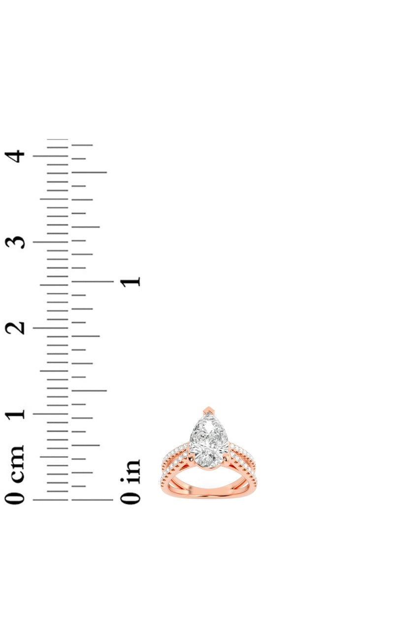 2CTW Pear Shaped Lab Grown Diamond (F/VS) Cross Shank Accented Engagement Ring in 14K Gold, 14K Rose Gold