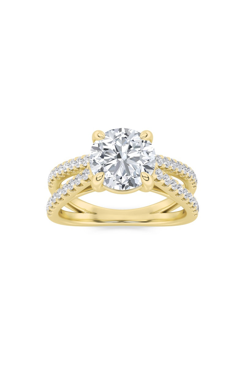 2Cttw Round Shaped Lab Grown Diamond (F/VS) CrossShank Accented Engagement Ring in 14K Gold