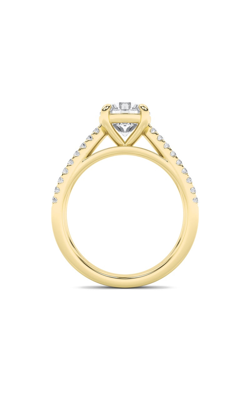 2Cttw Round Shaped Lab Grown Diamond (F/VS) CrossShank Accented Engagement Ring in 14K Gold