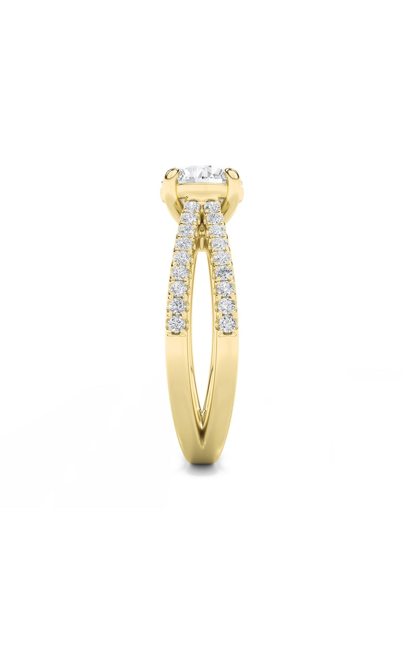 2Cttw Round Shaped Lab Grown Diamond (F/VS) CrossShank Accented Engagement Ring in 14K Gold