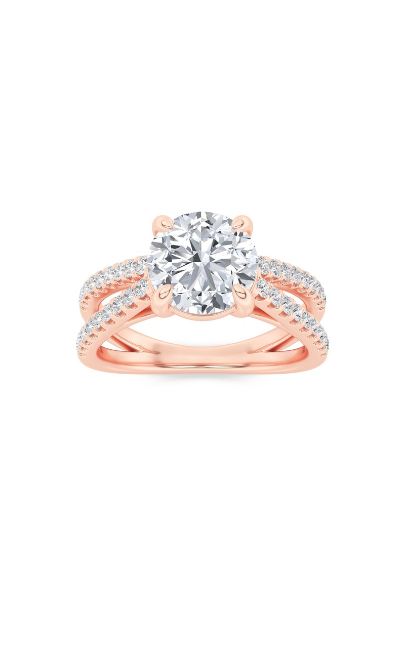2CTW Round Shaped Lab Grown Diamond (F/VS) Cross Shank Accented Engagement Ring in 14K Gold