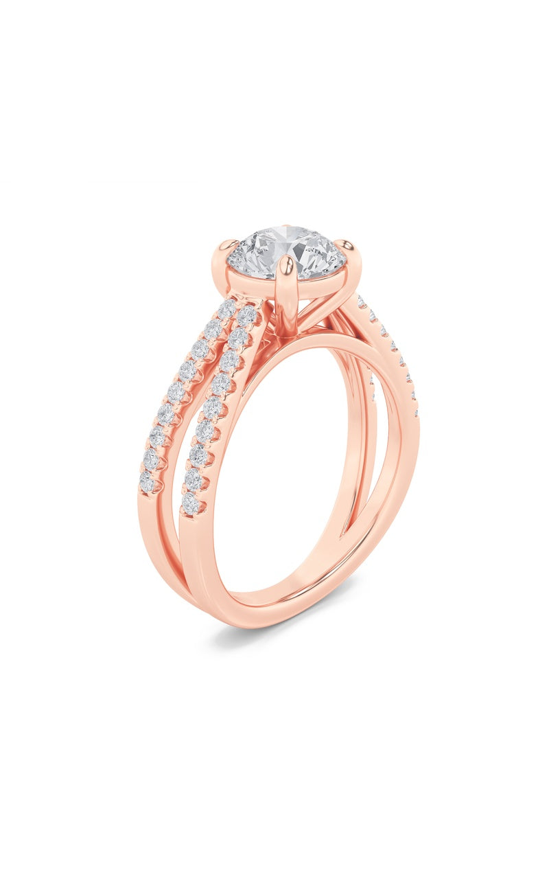 2Cttw Round Shaped Lab Grown Diamond (F/VS) CrossShank Accented Engagement Ring in 14K Gold