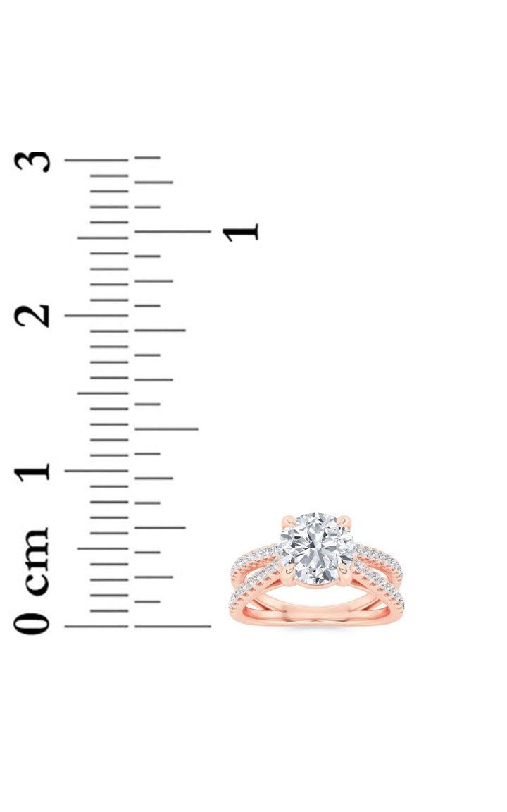 2CTW Round Shaped Lab Grown Diamond (F/VS) Cross Shank Accented Engagement Ring in 14K Gold