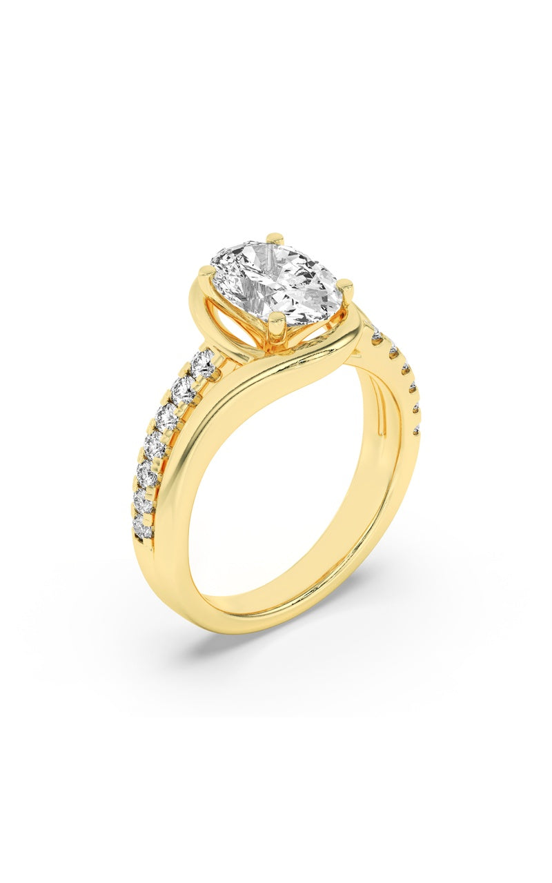 2Cttw Oval Shaped Lab Grown Diamond (G/VS) Swirl Shank Accented Engagement Ring in 14K Gold