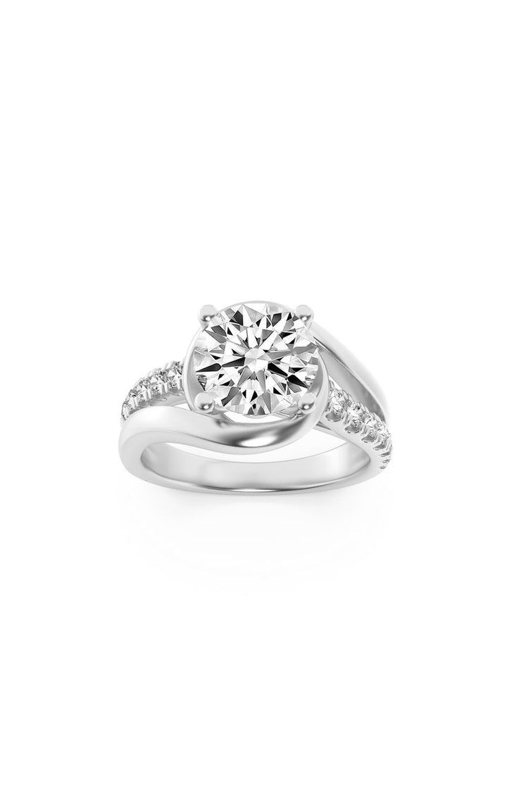 2Cttw Round Shaped Lab Grown Diamond (G/VS) Swirl Shank Accented Engagement Ring in 14K Gold