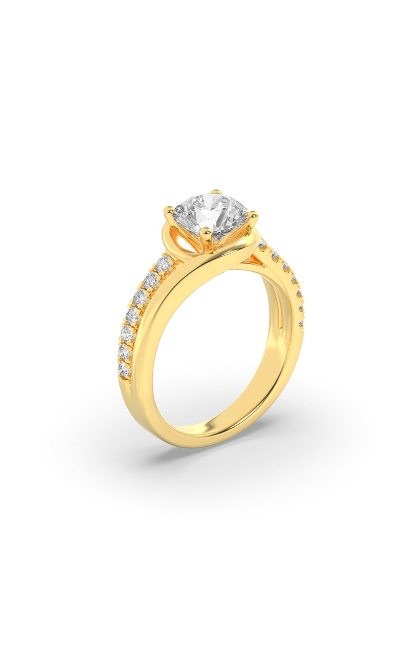 2Cttw Round Shaped Lab Grown Diamond (G/VS) SwirlShank Accented Engagement Ring in 14K Gold