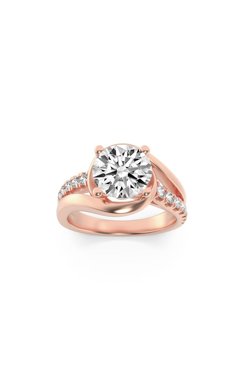 2Cttw Round Shaped Lab Grown Diamond (G/VS) SwirlShank Accented Engagement Ring in 14K Gold