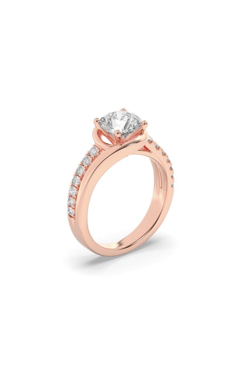 2CTW Round Shaped Lab Grown Diamond (G/VS) Swirl Shank Accented Engagement Ring in 14K Gold