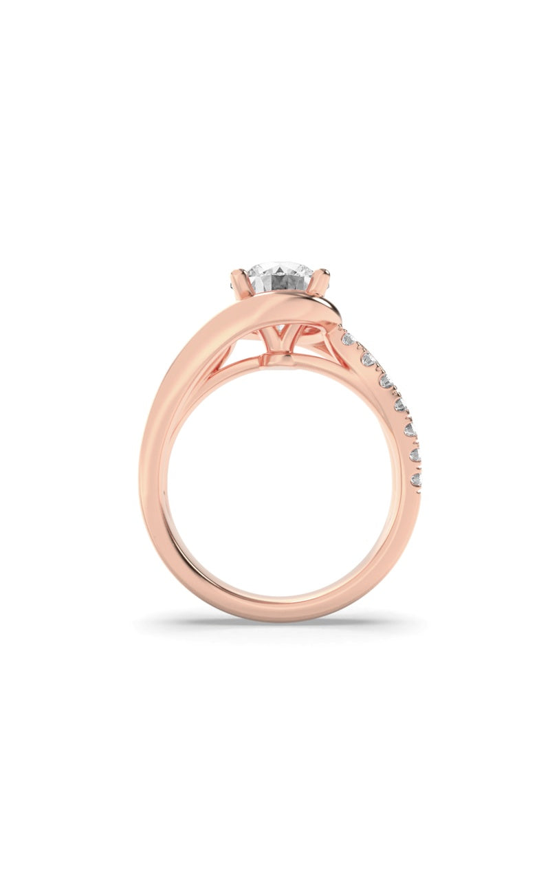 2CTW Round Shaped Lab Grown Diamond (G/VS) Swirl Shank Accented Engagement Ring in 14K Gold