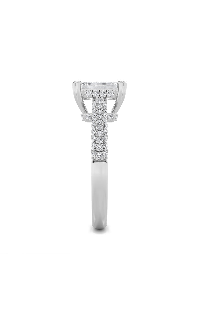 3CTW Emerald Shaped Lab Grown Diamond (F/VS) Triple Row Accented Engagement Ring in 14K Gold