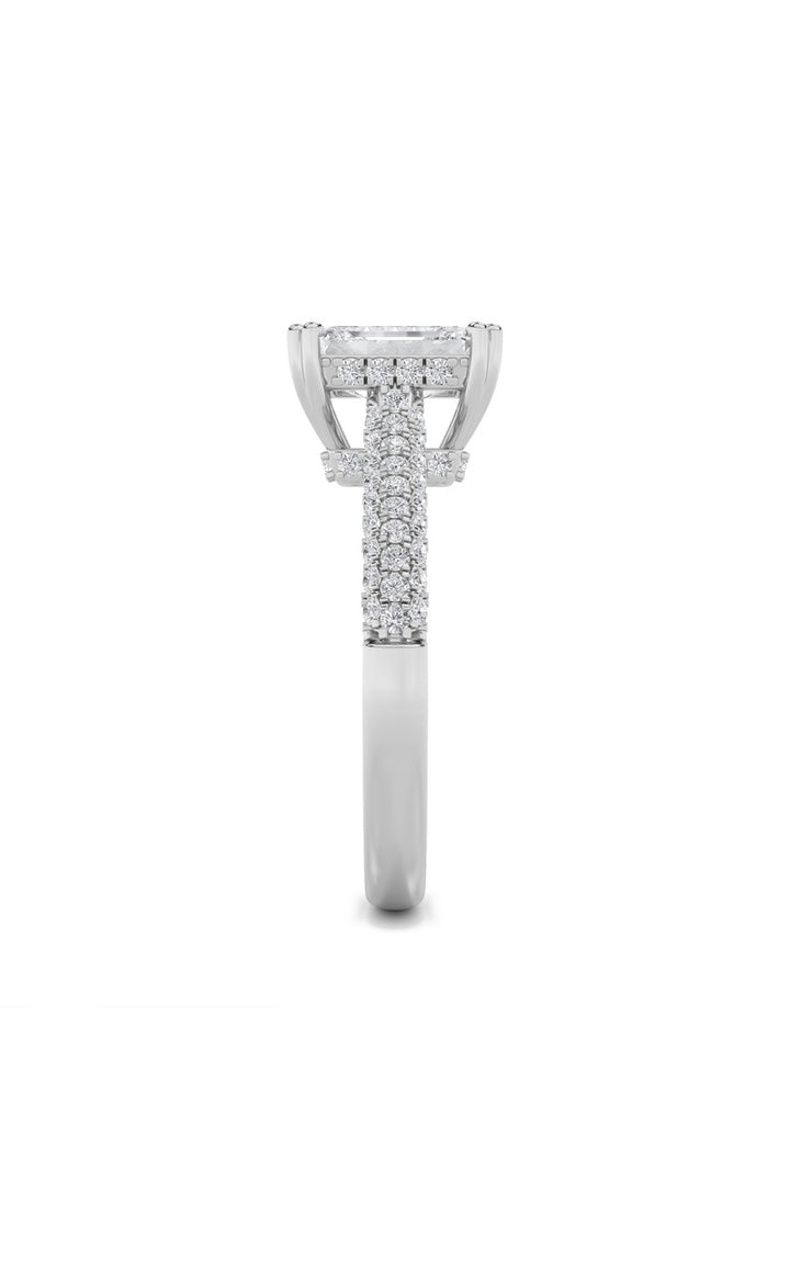 3CTW Emerald Shaped Lab Grown Diamond (F/VS) Triple Row Accented Engagement Ring in 14K Gold