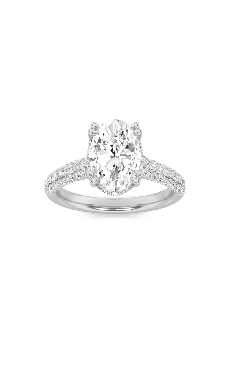 3Cttw Oval Shaped Lab Grown Diamond (F/VS) TripleRow Accented Engagement Ring in 14K Gold