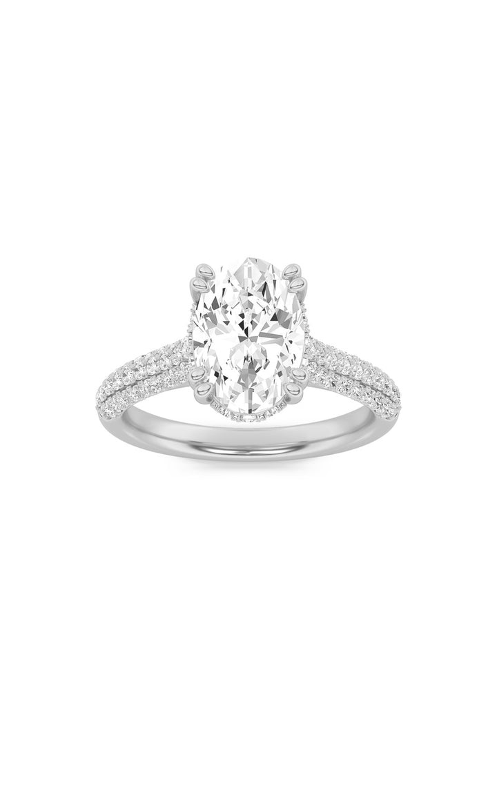 3Cttw Oval Shaped Lab Grown Diamond (F/VS) TripleRow Accented Engagement Ring in 14K Gold
