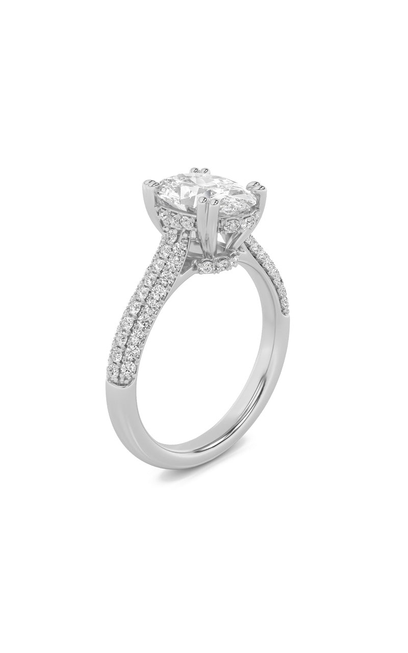 3Cttw Oval Shaped Lab Grown Diamond (F/VS) TripleRow Accented Engagement Ring in 14K Gold