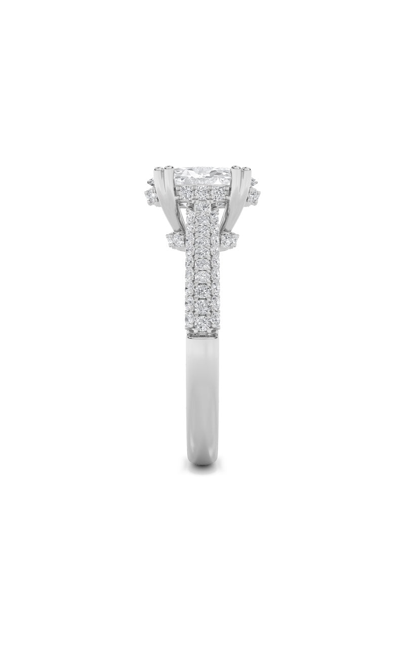 3CTW Oval Shaped Lab Grown Diamond (F/VS) Triple Row Accented Engagement Ring in 14K Gold