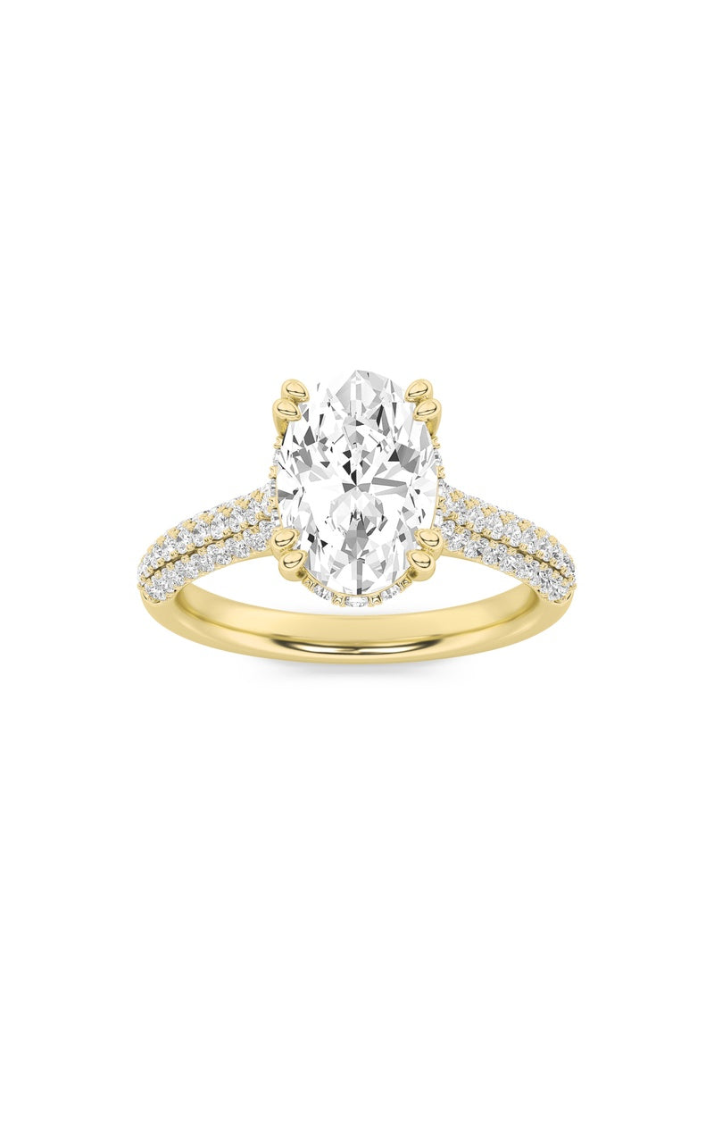 3Cttw Oval Shaped Lab Grown Diamond (F/VS) TripleRow Accented Engagement Ring in 14K Gold