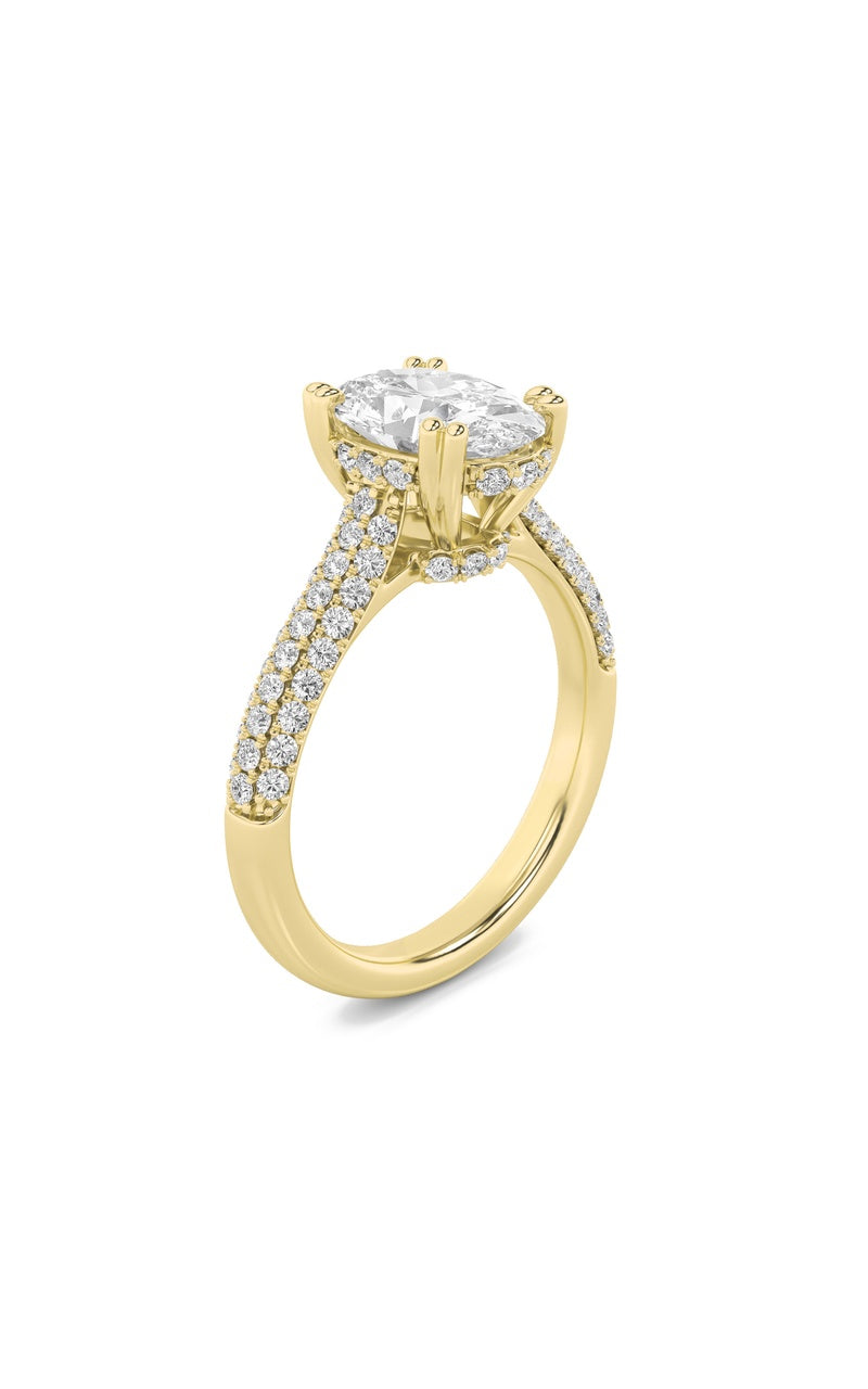 3Cttw Oval Shaped Lab Grown Diamond (F/VS) TripleRow Accented Engagement Ring in 14K Gold
