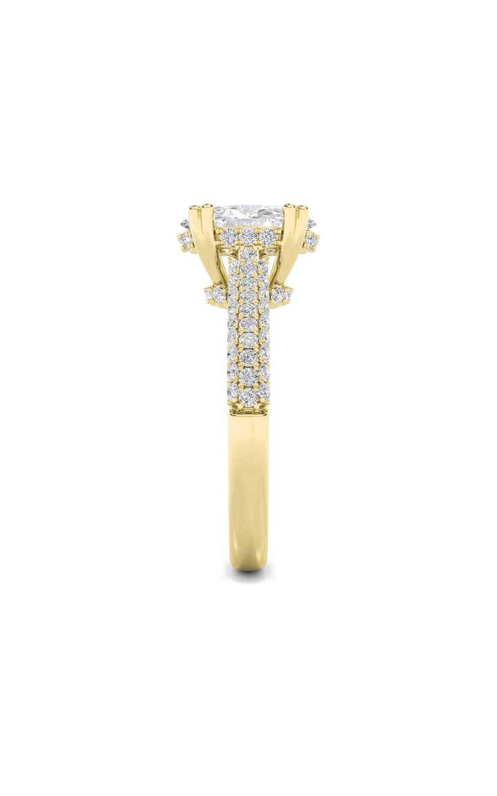 3Cttw Oval Shaped Lab Grown Diamond (F/VS) TripleRow Accented Engagement Ring in 14K Gold