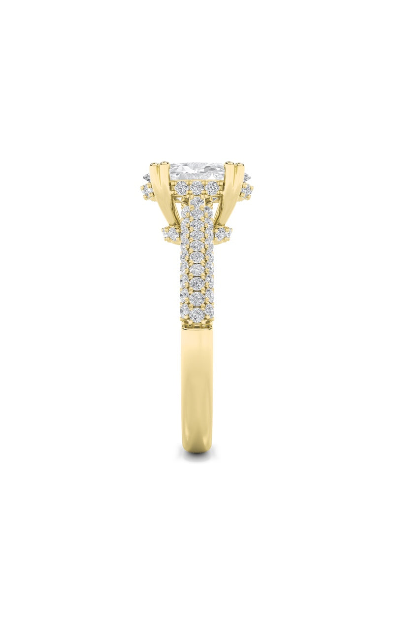 3Cttw Oval Shaped Lab Grown Diamond (F/VS) TripleRow Accented Engagement Ring in 14K Gold