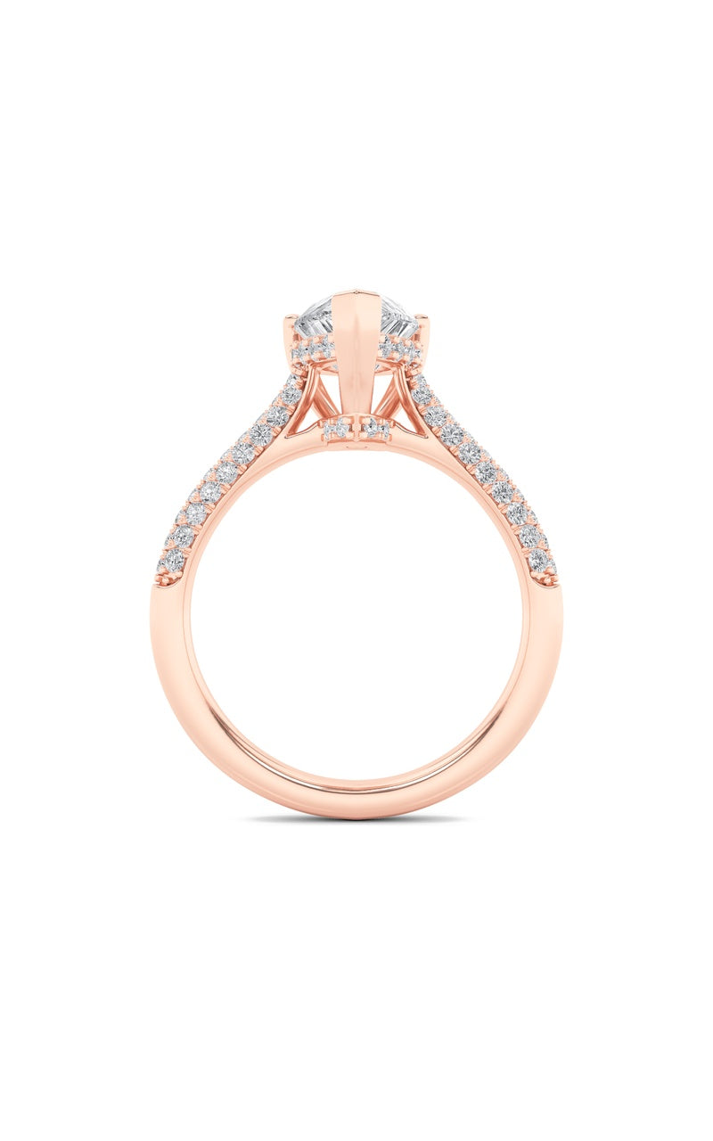3Cttw Pear Shaped Lab Grown Diamond (F/VS) TripleRow Accented Engagement Ring in 14K Gold