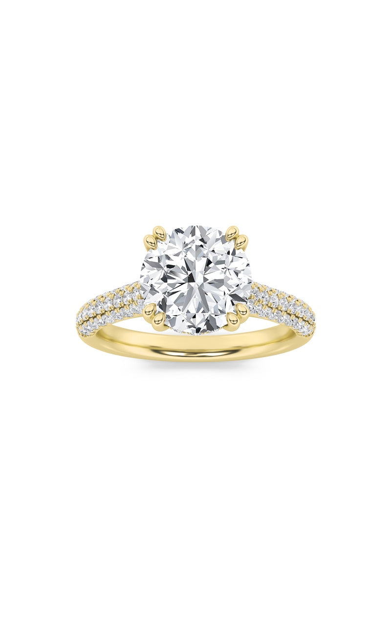 3Cttw Round Shaped Lab Grown Diamond (F/VS) TripleRow Accented Engagement Ring in 14K Gold
