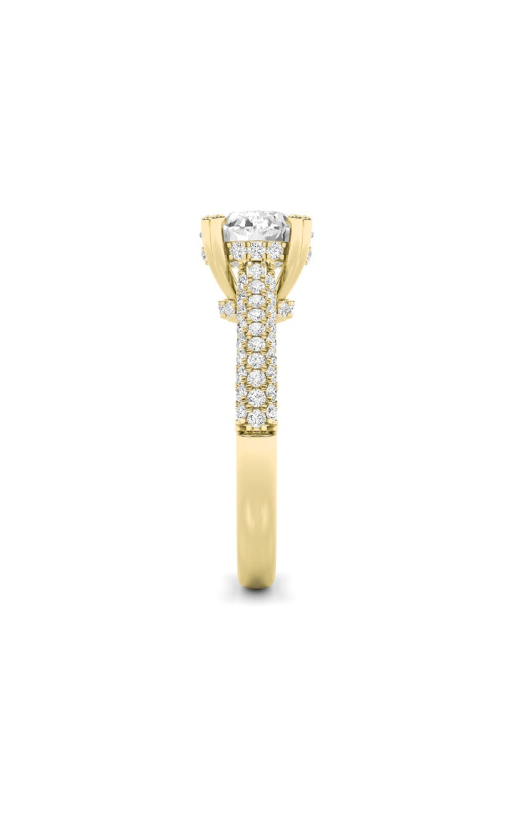 3Cttw Round Shaped Lab Grown Diamond (F/VS) TripleRow Accented Engagement Ring in 14K Gold