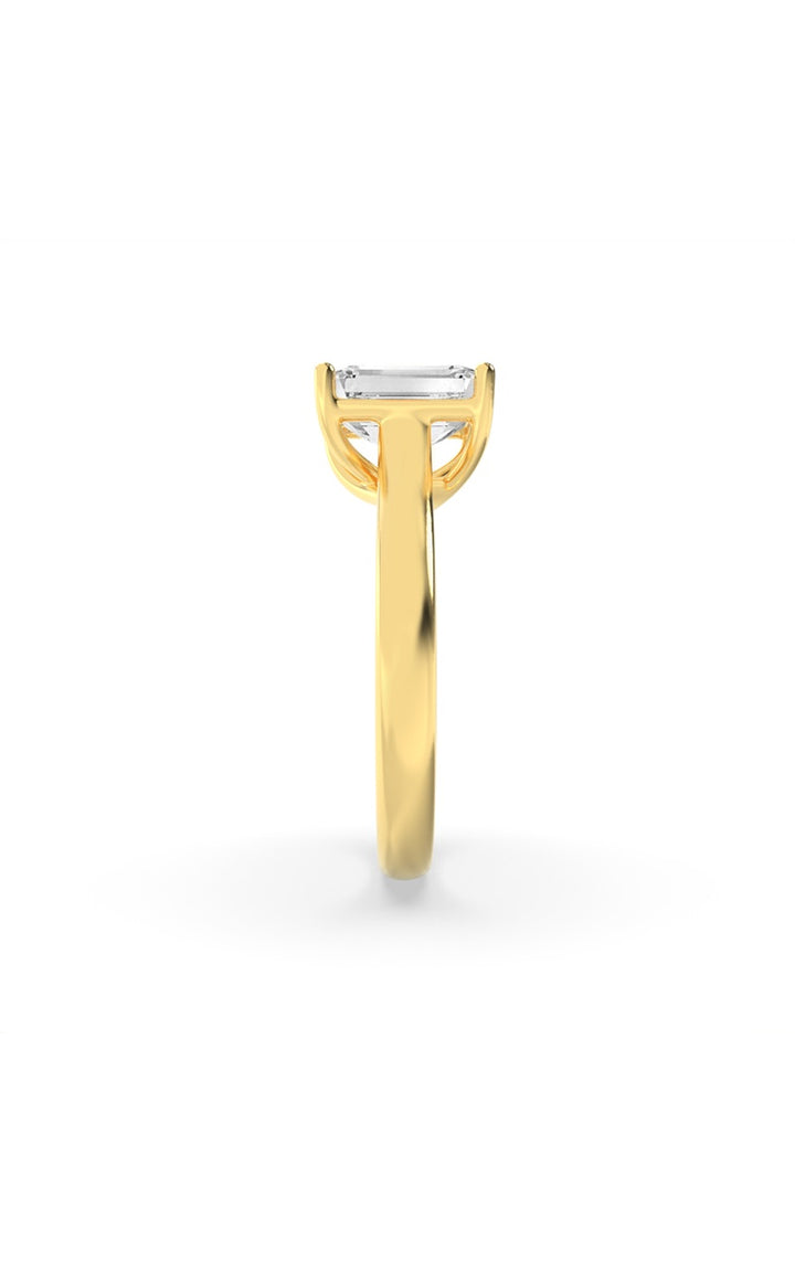 3Cttw Emerald Shaped Lab Grown Diamond (F/VS) Plain Cathedral Trellis Shank Solitaire Engagement Ring in 14K Gold