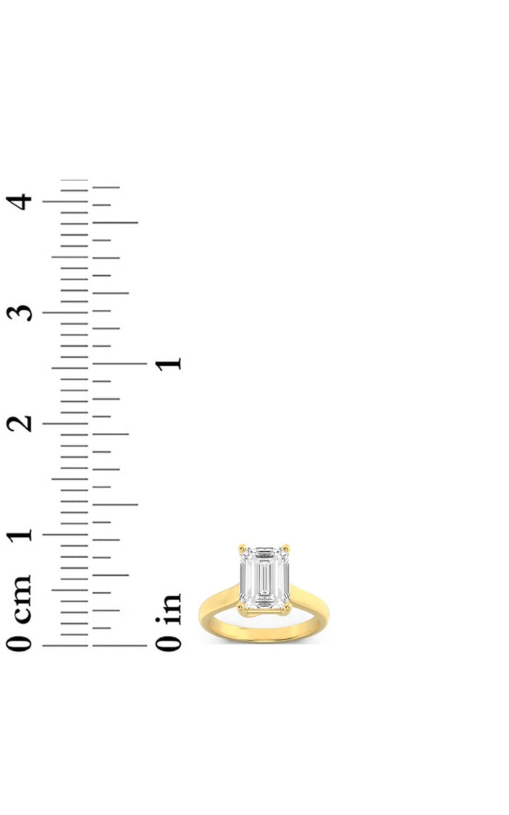 3CTW Emerald Shaped Lab Grown Diamond (F/VS) Plain Cathedral Trellis Shank Solitaire Engagement Ring in 14K Gold
