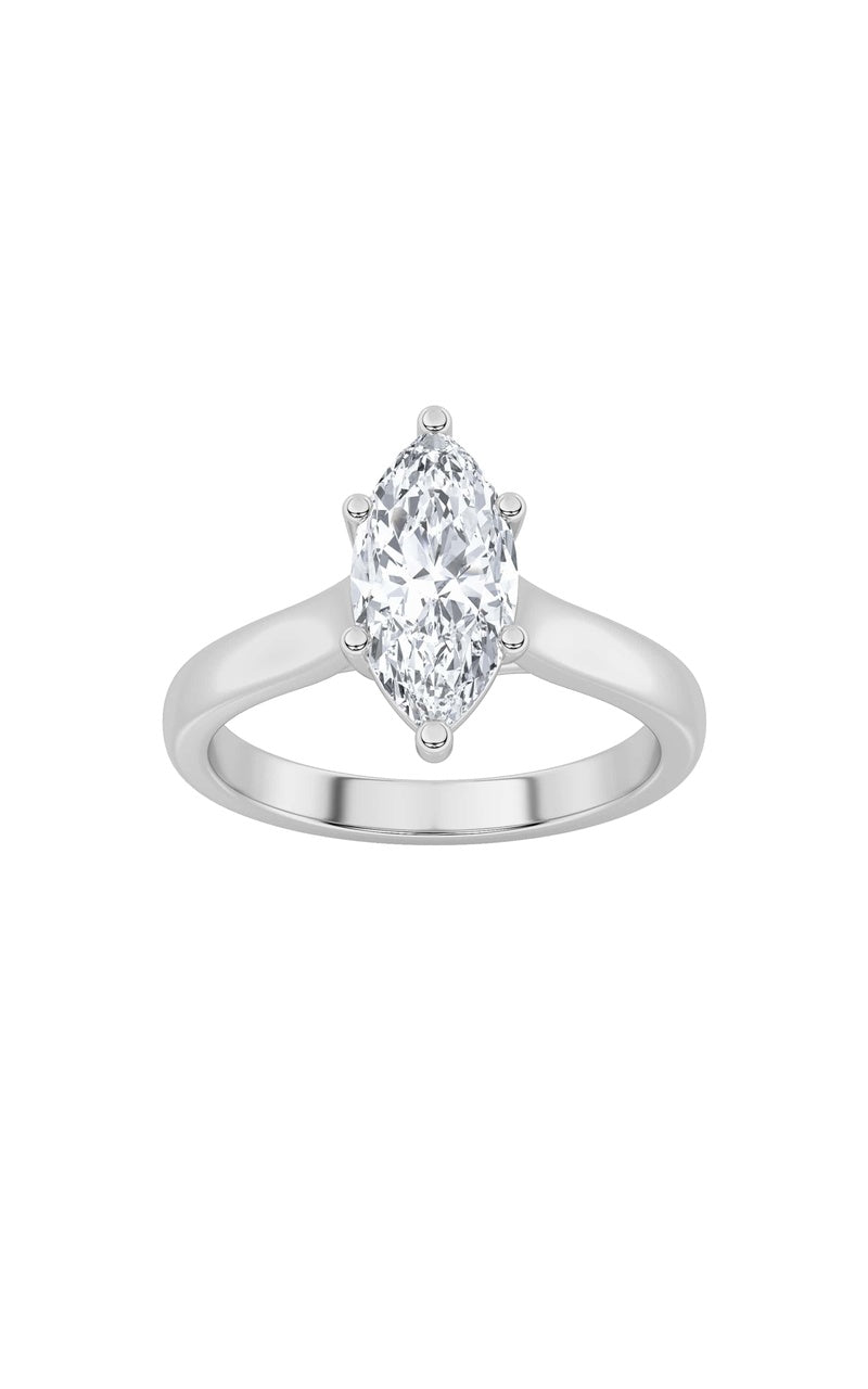 1CTW Marquise Shaped Lab Grown Diamond (F/VS) Plain Cathedral Trellis Shank Solitaire Engagement Ring in 14K Gold