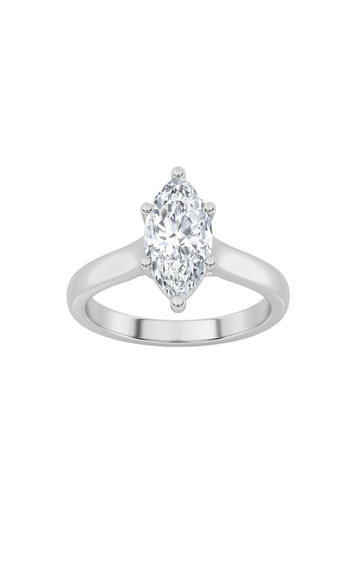 1CTW Marquise Shaped Lab Grown Diamond (F/VS) Plain Cathedral Trellis Shank Solitaire Engagement Ring in 14K Gold