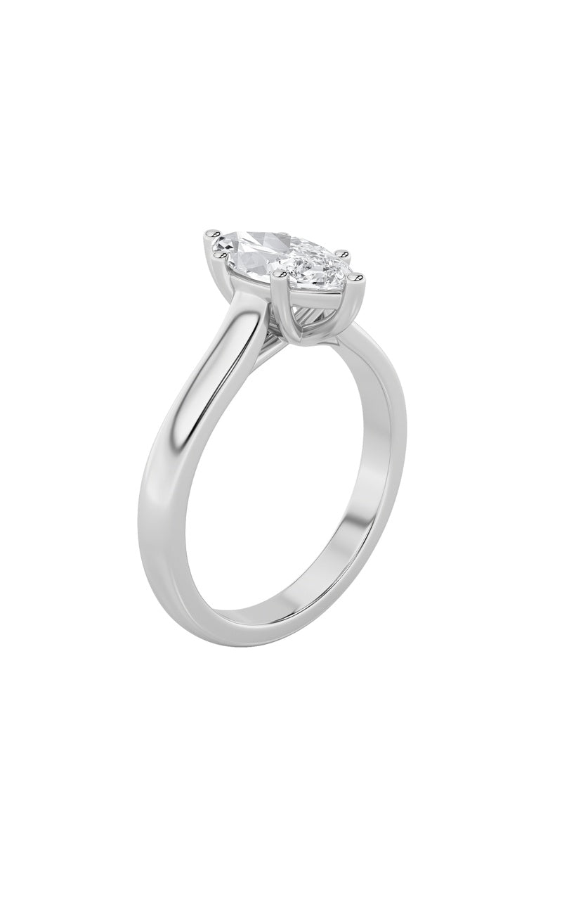 1CTW Marquise Shaped Lab Grown Diamond (F/VS) Plain Cathedral Trellis Shank Solitaire Engagement Ring in 14K Gold