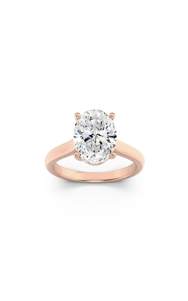 1CTW Oval Shaped Lab Grown Diamond (F/VS) Plain Cathedral Trellis Shank Solitaire Engagement Ring in 14K Gold
