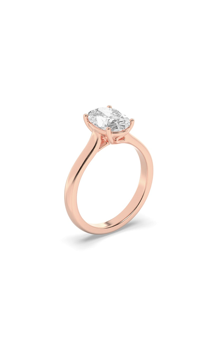 1CTW Oval Shaped Lab Grown Diamond (F/VS) Plain Cathedral Trellis Shank Solitaire Engagement Ring in 14K Gold