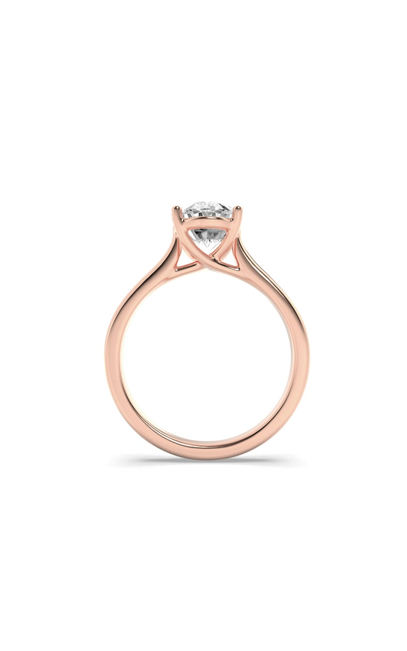 2CTW Oval Shaped Lab Grown Diamond (F/VS) Plain Cathedral Trellis Shank Solitaire Engagement Ring in 14K Gold