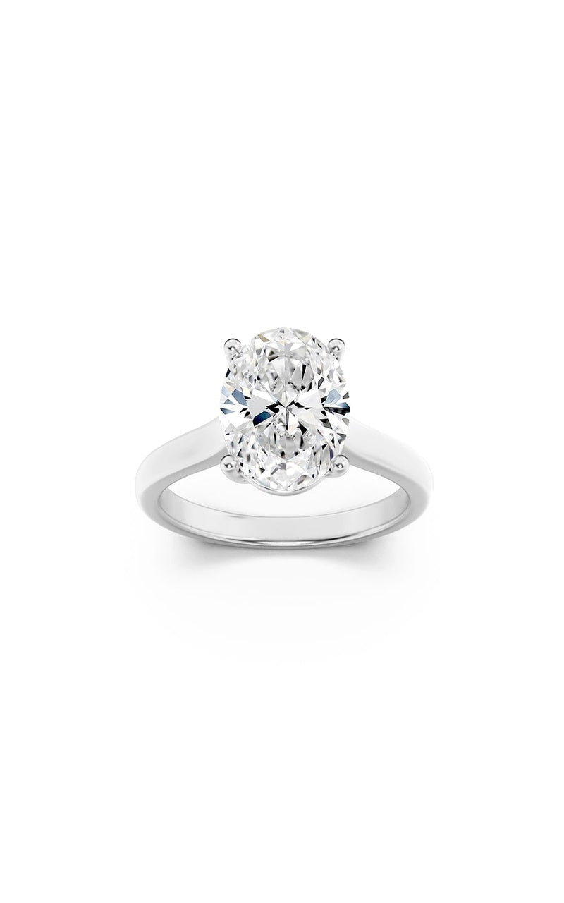 2.5CTW Oval Shaped Lab Grown Diamond (F/VS) Plain Cathedral Trellis Shank Solitaire Engagement Ring in 14K Gold