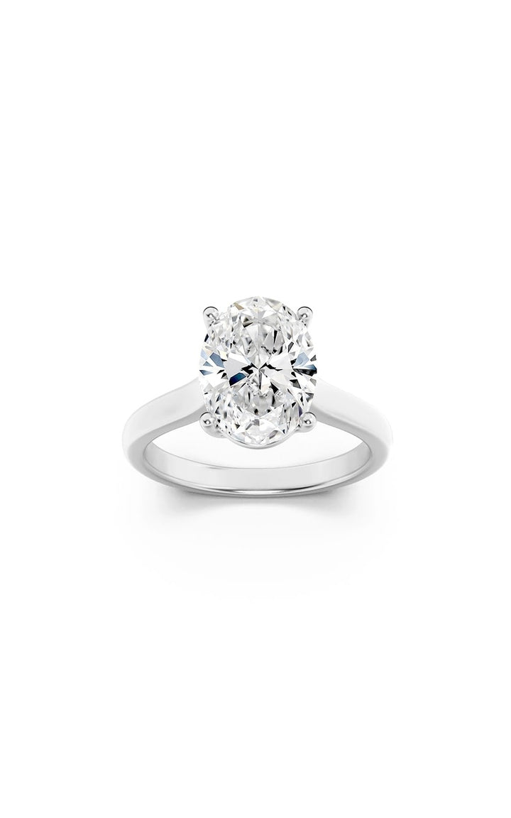 2.5CTW Oval Shaped Lab Grown Diamond (F/VS) Plain Cathedral Trellis Shank Solitaire Engagement Ring in 14K Gold